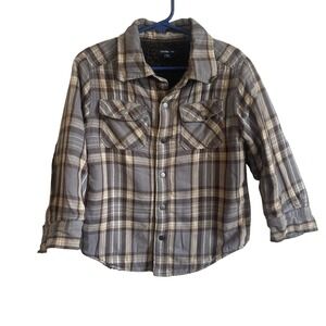 Gap Sherpa Lined‎ Wool Plaid Cozy Shirt Jacket Size Youth 3T  Brown Plaid